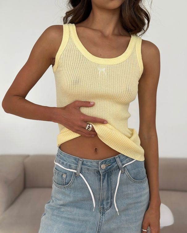 Women's Clothing Bow Embroidery Solid Color Versatile Slim Fit Inner Wear Niche Vest Summer New Tops_ecoleips.com
