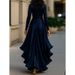 Aria Basics Aria Basics New Cross-Border European And American Women's Fashion Autumn V-Neck Coat Waist-Cinching Ruffled Elegant Dress Optimized_ecoleips.com