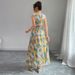 Women's Clothing V Neck Long Skirt Seaside Vacation Waist Big Swing Dress_ecoleips.com