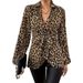 Women's Clothing long sleeved tops spring new leopard print lace up V neck temperament long sleeved shirt_ecoleips.com