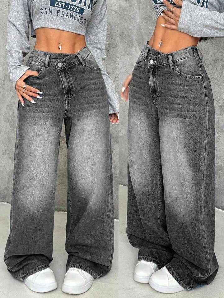 Women's High-Waisted Straight-Leg Jeans – Distressed Washed Denim Pants For Effortless Streetwear Style_ecoleips.com