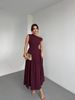 Women OneShoulder Sleeveless Burgundy Ruched FittedWaist Midi Dress Elegant Glam DateNight Summer WeddingGuest Cocktail Stretchy_ecoleips.com