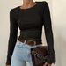 Solid Color Split Chest Long Sleeve Round Neck T-Shirt 2024 Spring Autumn European And American Cross-Border_ecoleips.com
