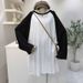 Women's Clothing Splicing Contrast Color Long Sleeved T Shirt Female Loose Age Reducing 200 Jin T Shirt Skirt Ins Trend_ecoleips.com