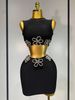 Women Celebrity Sexy Crytal Flower Black Mini Bandage Skirt Suit Knitted Elegant Evening Club Birthday Party Two Pieces Set Q3U1_ecoleips.com