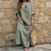 Women's Clothing Women's Style Cotton Linen Yarn Dyed Striped Loose Fit Pocket Dress Long Sleeve For Formal & Casual For Women_ecoleips.com