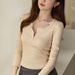 2025 #High Quality Products # Lace Lace Button T-Shirt For Women, Long Sleeved, 2025 Autumn New Style, Pure Desire Shoulder_ecoleips.com