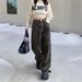 American-style Leopard Print Wide-leg Jeans For Petite Women, Spring/summer Design, Retro High-waisted, Slimming, Loose_ecoleips.com