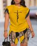 Summer Women's Short Sleeve Round Neck Temperament Digital Print Suit Clothing For Ladies_ecoleips.com