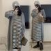 Autumn Winter New Korean Fashion Striped Vest Dress + Gray Coat Two-Piece Set For Pregnant Women_ecoleips.com