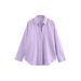 Women's European And American Style Striped Lapel Long Sleeve Loose Shirt Spring Autumn New Fashion Versatile Single Breasted Top_ecoleips.com