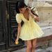 Talenza Puff Sleeve Mini Dress Women's Lace Up V Neck Embroidered Flower Decoration Slim Dress Lady Fashion Elegant Casual Dress_ecoleips.com