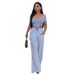 Women's Clothing Distressed Two Piece Suit Sexy Waist Revealing U Neck Wide Leg Suit_ecoleips.com