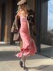 JULISSA MO Patchwork Sexy High Slit Lace Women Maxi Dress Pink Spaghetti Strap V-neck Dress Summer Slim Elegant Party Club Dress_ecoleips.com