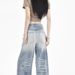 Light Blue American Street Worn White Ripped Straight Jeans For Women's Autumn And Winter New Style, Loose High Waist_ecoleips.com