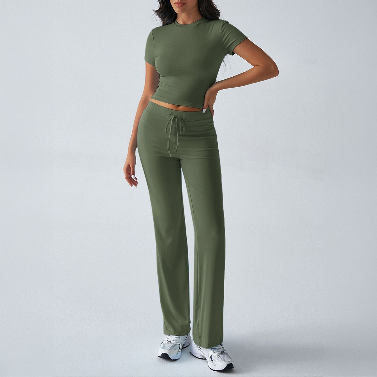 Women's Clothing Spring And Summer Temperament Solid Color Round Neck Urban Leisure Fashion Suit_ecoleips.com