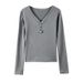 Premium Lyocell Tencel Women's Base Layer Top Korean Style V Neck Button down Long Sleeve Brushed Design for Autumn Winter Inner Wear_ecoleips.com