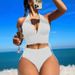 High Waisted Sexy Lace Up Ribbed Bikini Two Piece Swimsuit European American Style Wire Free Adjustable Cross Over Swimwear For Women_ecoleips.com