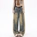 Retro Washed Distressed Rivet Ripped Straight Leg Jeans Men Women Street Style Loose Fit Slimming Wide Leg Trousers Casual Cotton_ecoleips.com