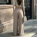 Women's High-Waisted Double Pleated Textured Wide Leg Pants Casual Minimalist Spring Summer Clothing_ecoleips.com