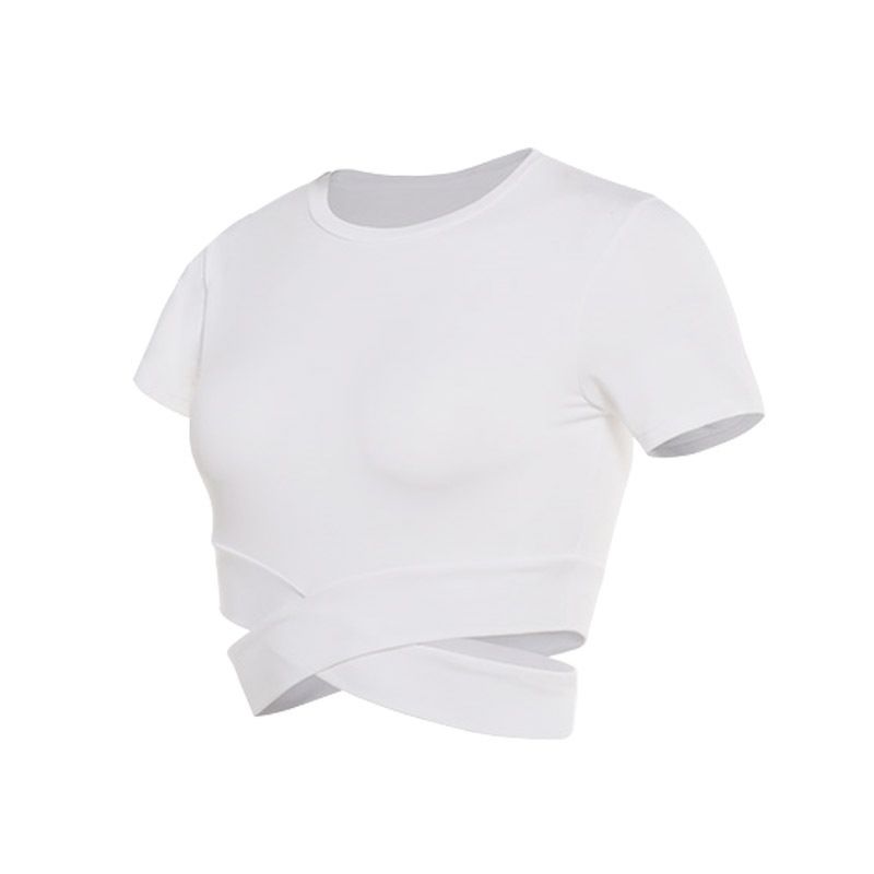 Women's Cross-Front Fitness Tee – Slim Fit Workout Top For Yoga, Running & Gym | Quick-Dry Polyester (6 Colors, S-Xl)_ecoleips.com