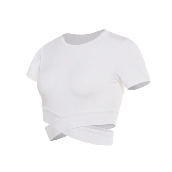 Women's Cross-Front Fitness Tee – Slim Fit Workout Top For Yoga, Running & Gym | Quick-Dry Polyester (6 Colors, S-Xl)_ecoleips.com
