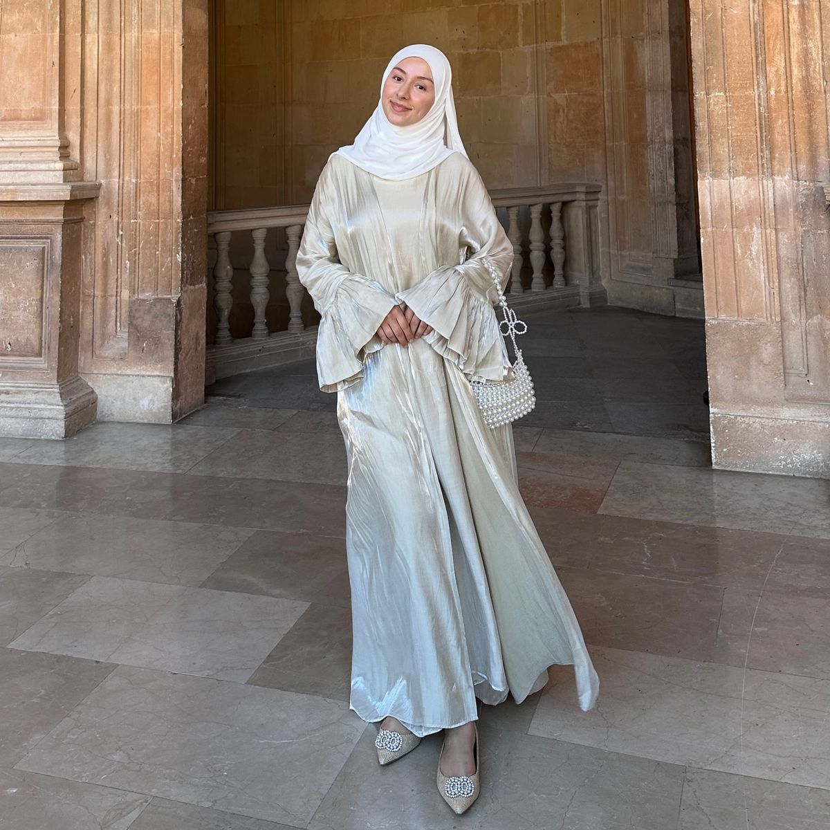 ST016 2025 New Arrival Women Clothing Abaya Fashion Glitter Cotton Muslim Two Piece Set_ecoleips.com