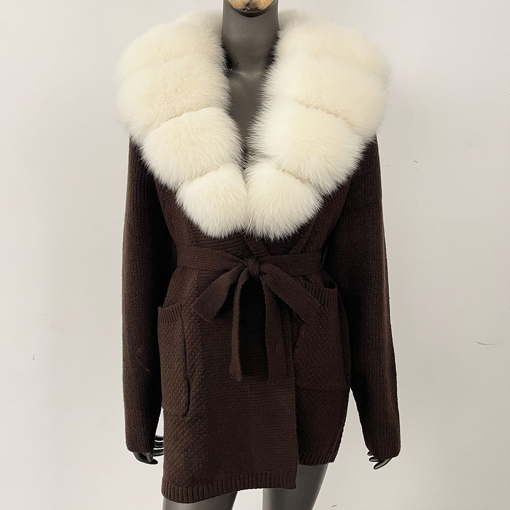 fur collar cape ladies large size knitted cardigan loose coat artificial fur fashionable and w shawl cape_ecoleips.com