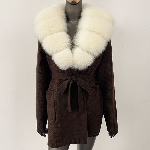 fur collar cape ladies large size knitted cardigan loose coat artificial fur fashionable and w shawl cape_ecoleips.com