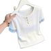 Women's Cable Striped Short-Sleeved Knit Top Lightweight Round Neck T-Shirt Loose Fit Slimming Ice Silk Top For Spring/Summer_ecoleips.com