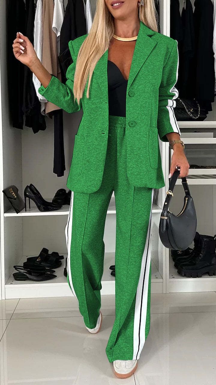 Women's Casual Blazer And Pants Set Fall Two Piece Outfit Long Sleeve Notch Lapel Loose Fit Suit For Work Daily Wear_ecoleips.com
