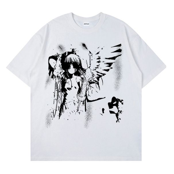 Retro Angel Print Short-sleeved Women T-shirt Summer Harajuku Casual Loose Cotton Oversize Women's T-shirts Female Clothing_ecoleips.com