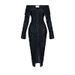 Hot-Selling European And American Fashion Elegant Off-Shoulder Sexy Bodycon With Wave Pattern Long Sleeve Dress_ecoleips.com