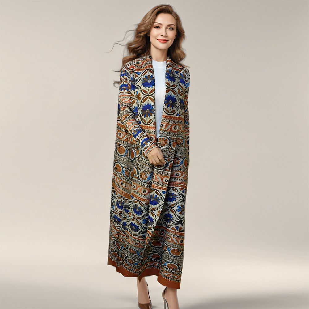 Women's New Printed Robe Long Sleeve Muslim Cardigan Dress_ecoleips.com