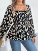 Aria Basics Aria Basics 2025 Autumn/Winter European And American Casual Ruffled Square Neck Leopard Print Long Sleeve Chiffon Blouse_ecoleips.com