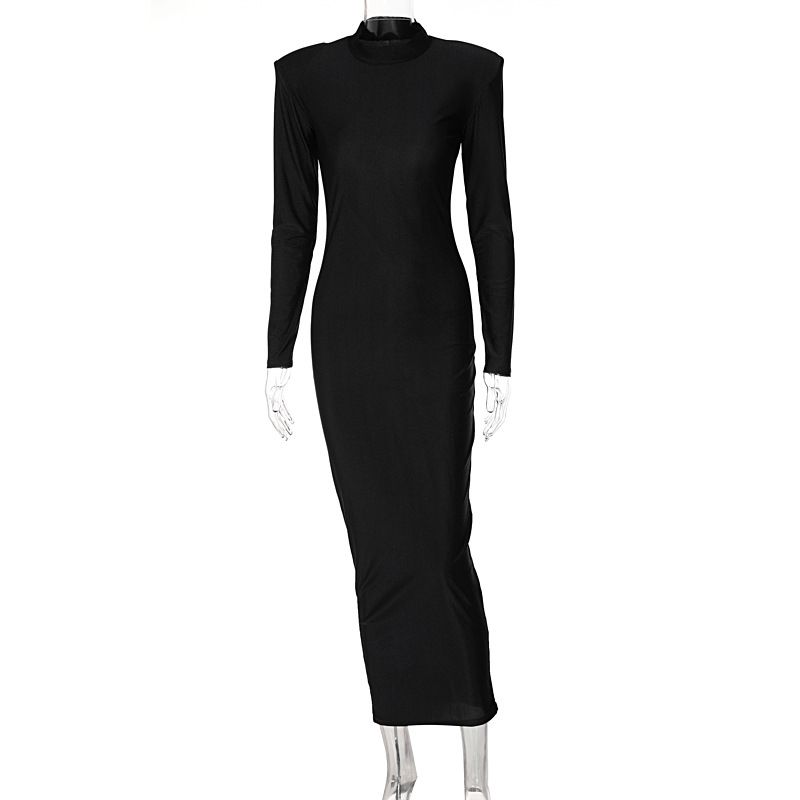 2024 New Summer Fashion Elegant Round Neck Solid Color Slim Fit Long Sleeve Dress Wholesale From European And American_ecoleips.com
