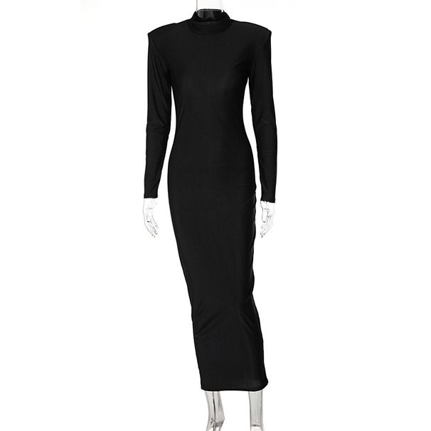 2024 New Summer Fashion Elegant Round Neck Solid Color Slim Fit Long Sleeve Dress Wholesale From European And American_ecoleips.com