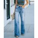 Women's Clothing Jeans Women's Fashion Washed Ripped Holes Slimming Wide Leg Denim Trousers_ecoleips.com