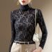 Women's High Neck Lace Base Shirt Women's See-Through Crochet Stretch Inner Waisted Top_ecoleips.com