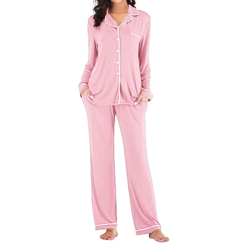Women's Modal Long Sleeve Button-Up Cardigan & Lounge Pants Set - Soft Comfortable Casual Homewear (Black, Red, Gray, Green, Purple)_ecoleips.com