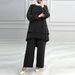 H731 Muslim New Women's Clothing Solid Color Double Layer Top Fashion Elegant Loose Wide Leg Pants Set_ecoleips.com
