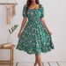 Real Shot Of Cross-border Women's Dress, 2026 Spring-summer New Style, European And American Floral Print, Square Neck,_ecoleips.com