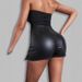 European American Cross-border Autumn And Winter Women's High-waisted A-line Solid Color PU Leather Short Skirt With A_ecoleips.com