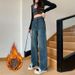 Fleece-Lined Jeans For Women, Autumn And Winter New High-Waisted Loose Straight-Leg Pocket Design Draped Wide-Leg_ecoleips.com