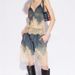 Personalized Denim Two Piece Suit Summer New Style Hot Girl Lace Splicing Soft Denim Suspender Shorts Suit_ecoleips.com