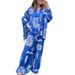 European And American Women's New Fashion Printed Loose Top Lace-up High Waist Wide Leg Pants Two-piece Set_ecoleips.com