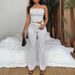 Women's Summer Set Striped Hollow Out Lace Up Top And Pants Two Piece Casual Elegant Outfit_ecoleips.com