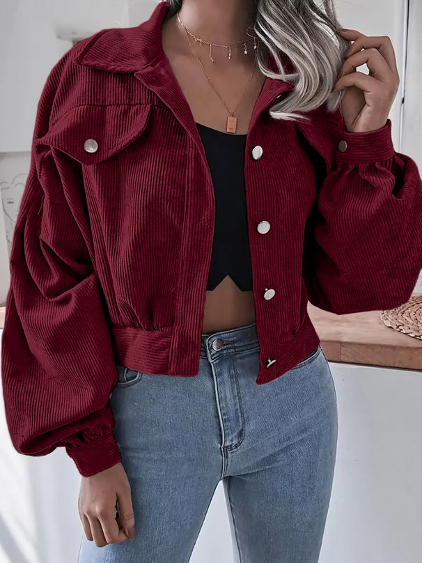 Ins Style Autumn Winter European American Lantern Long Sleeve Corduroy Casual Short Jacket Hot-Selling_ecoleips.com