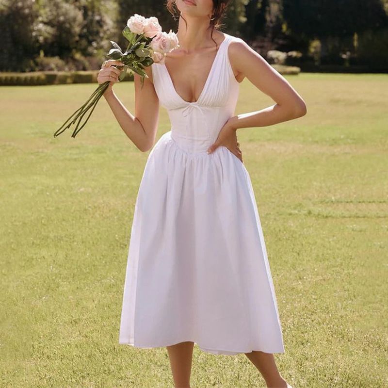 Women's Elegant Printed Long Dress V Neck Spaghetti Strap American Style Spring New Arrivals_ecoleips.com