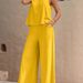 2025 European American Cross-Border Solid Color Elegant Two-Piece Set: Round Neck Vest And Wide-Leg Pants Women's_ecoleips.com